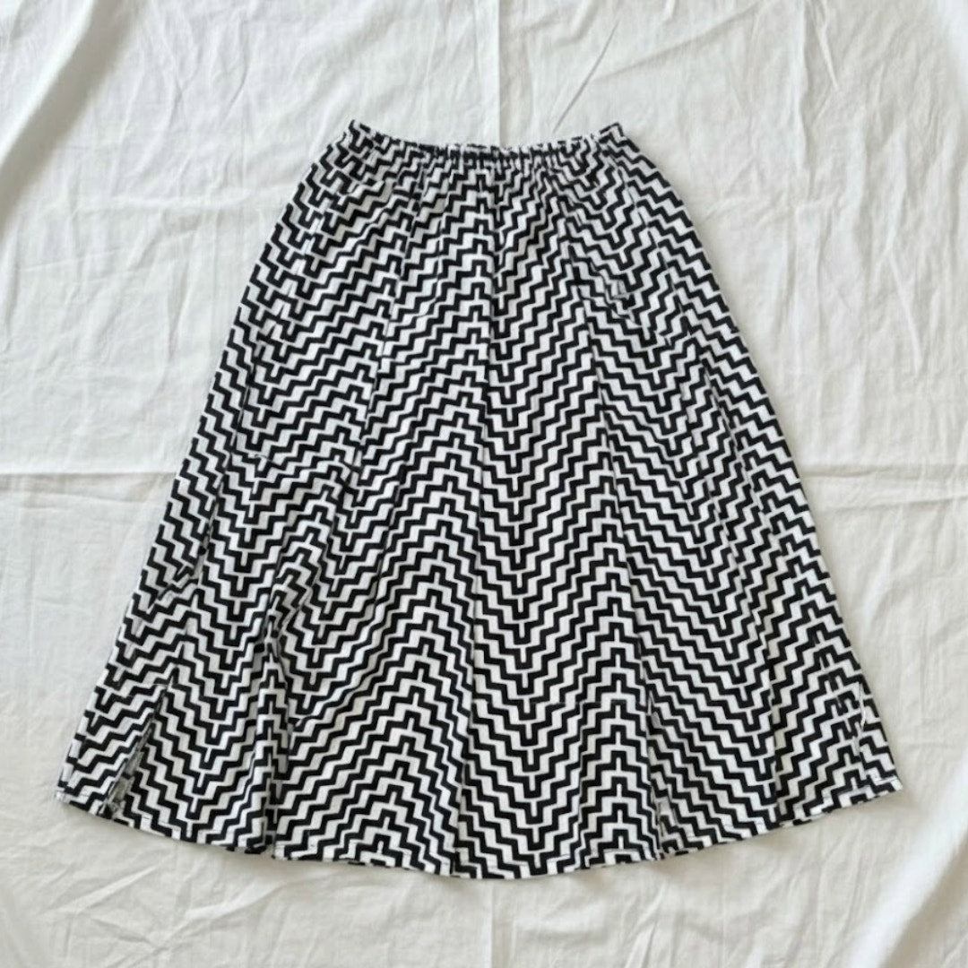 Coco Bianco Black White Chevron Pleated Midi Skirt Womens Small