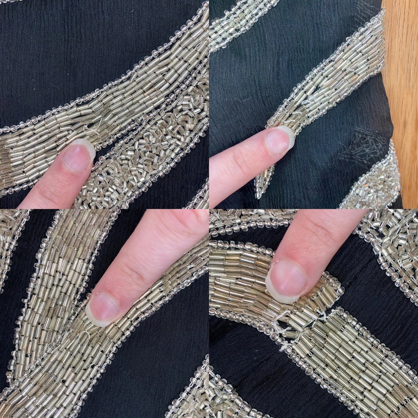 Vintage 1980s Black Beaded Silk Long Maxi Evening Gown Womens Medium