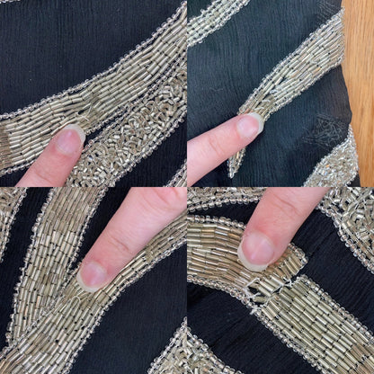 Vintage 1980s Black Beaded Silk Long Maxi Evening Gown Womens Medium