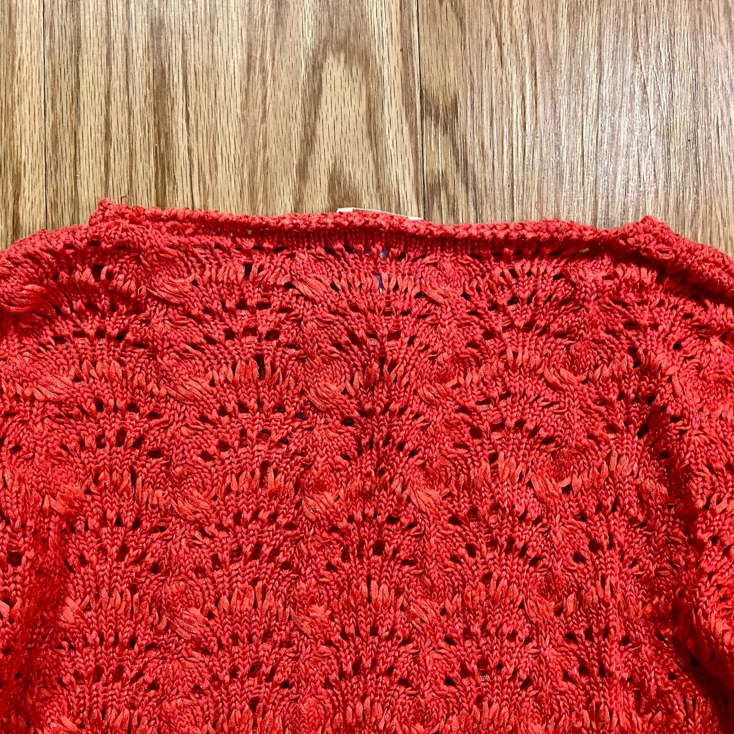 Chicos Bright Red Crochet Open Knit Sweater Top Womens 1 Medium