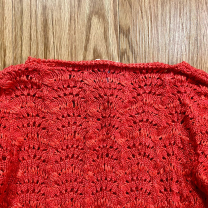 Chicos Bright Red Crochet Open Knit Sweater Top Womens 1 Medium