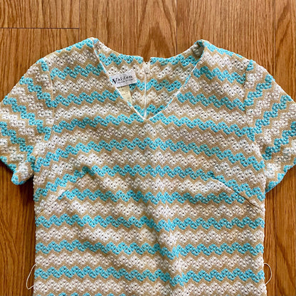 Walden Classics Vintage Blue Crochet Knit Midi Dress Womens Small