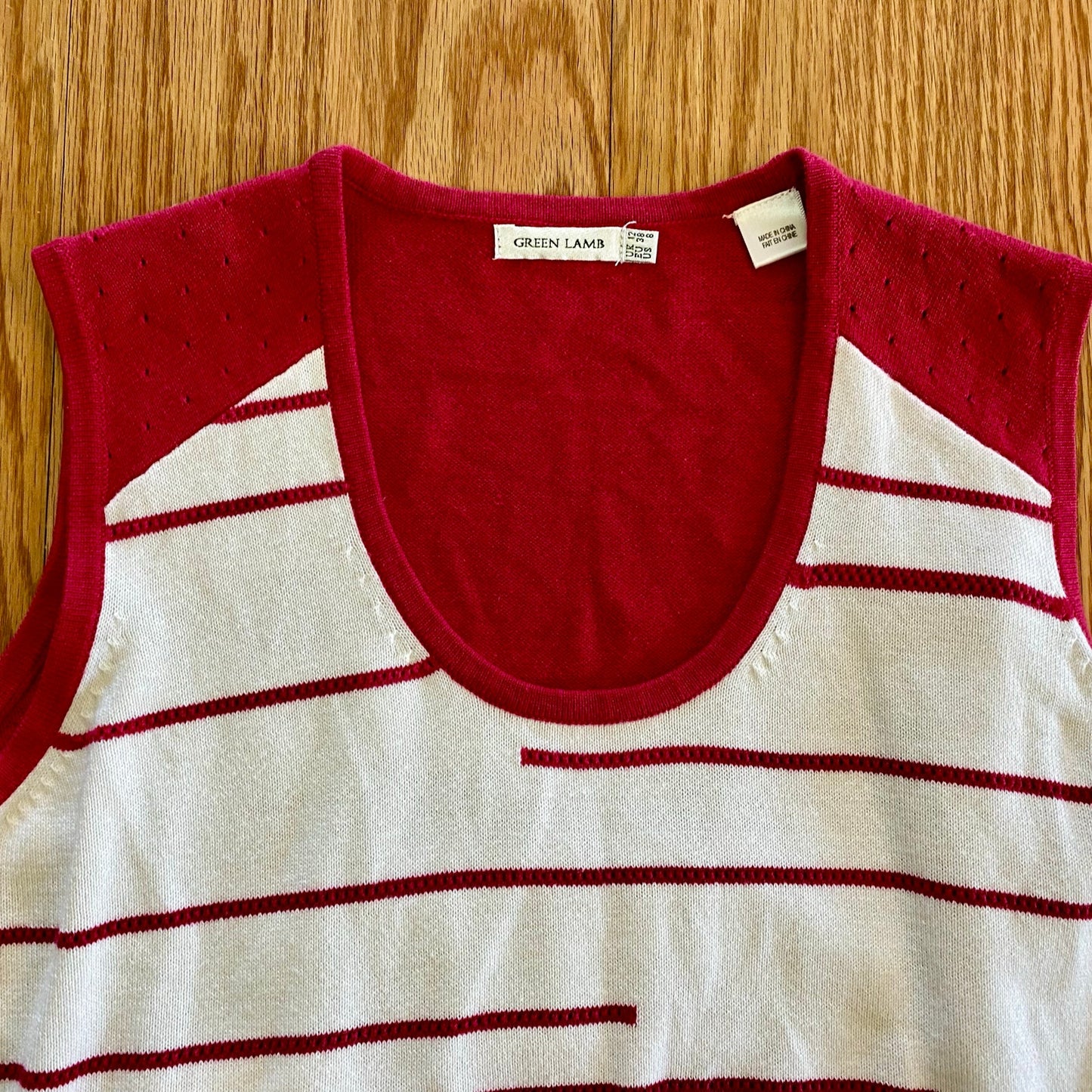 Vintage Green Lamb Y2K Pink & White Sleeveless Tank Top Womens 8 Medium