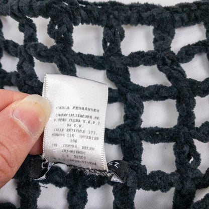 Carla Fernandez black fishnet knit rope sweater with short sleeves displayed on a hanger against a white background image 12