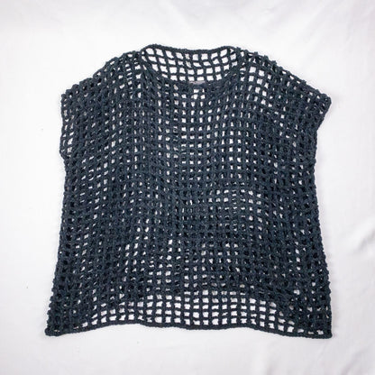 Carla Fernandez black fishnet knit rope sweater with short sleeves displayed on a hanger against a white background image 13