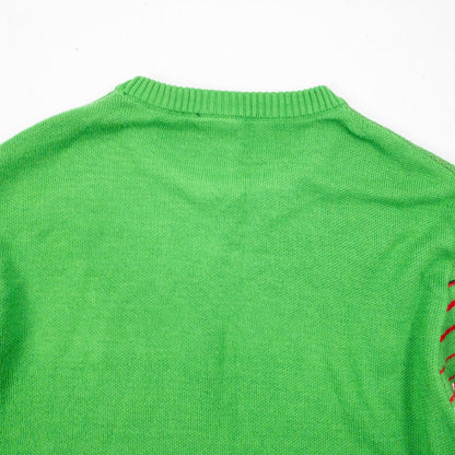 Green Star Wars holiday sweater with X-wing and TIE fighter knit pattern front view and detail shots image 8