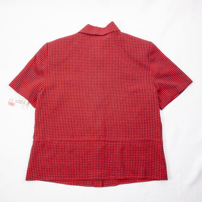 Coco Blanco vintage red and black checkered shirt with ornate buttons and short sleeves on hanger image 8