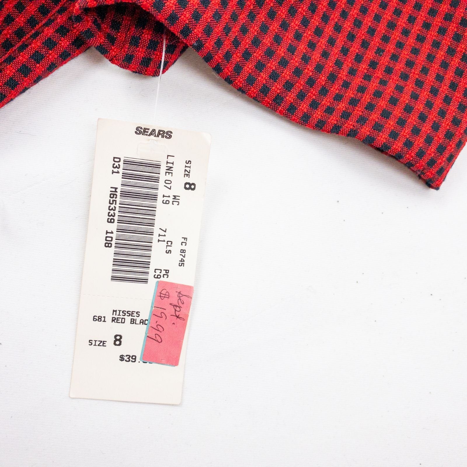 Coco Blanco vintage red and black checkered shirt with ornate buttons and short sleeves on hanger image 14
