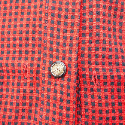 Coco Blanco vintage red and black checkered shirt with ornate buttons and short sleeves on hanger image 6
