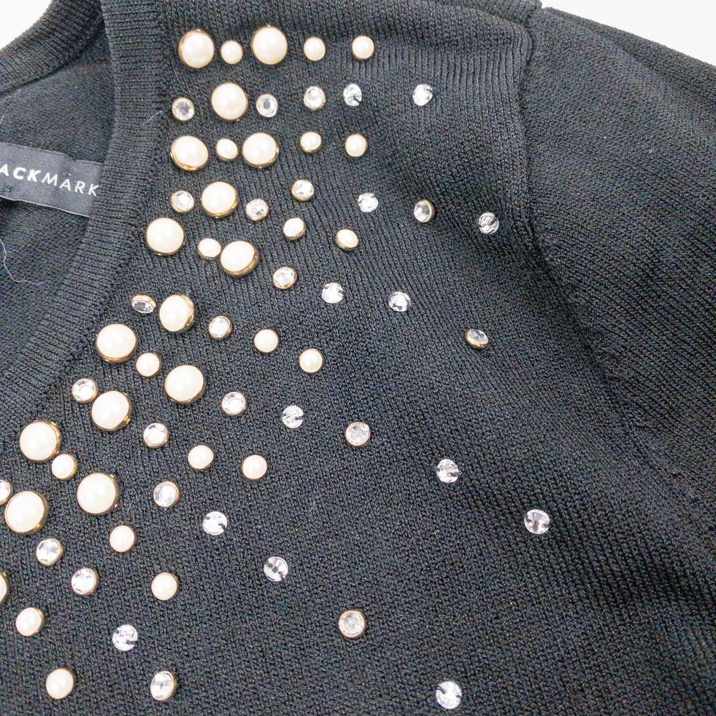 White House Black Market Black Embellished Beaded Sweater Womens Small