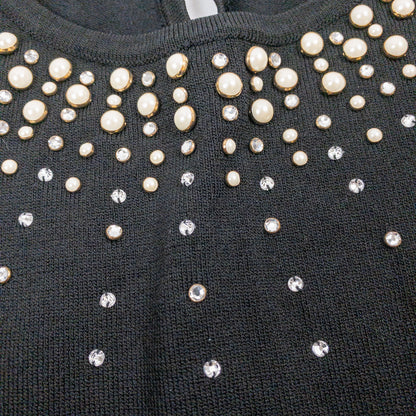 White House Black Market Black Embellished Beaded Sweater Womens Small