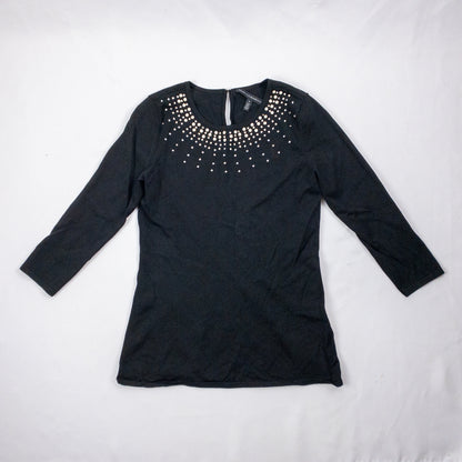 White House Black Market Black Embellished Beaded Sweater Womens Small