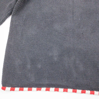 Tiara vintage black knitted sweater with embroidered Santa Claus and snowflakes, red and white striped trim image 8