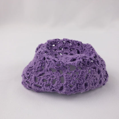 American Girl purple corduroy gaucho pants with matching purple crochet hat laid flat on white background image 5