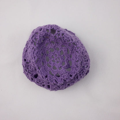 American Girl purple corduroy gaucho pants with matching purple crochet hat laid flat on white background image 6