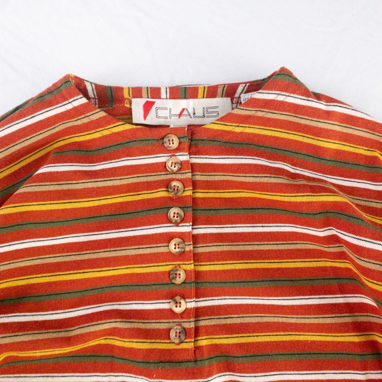 Chaus vintage striped orange and red top with 3/4 length sleeves and button front image 3