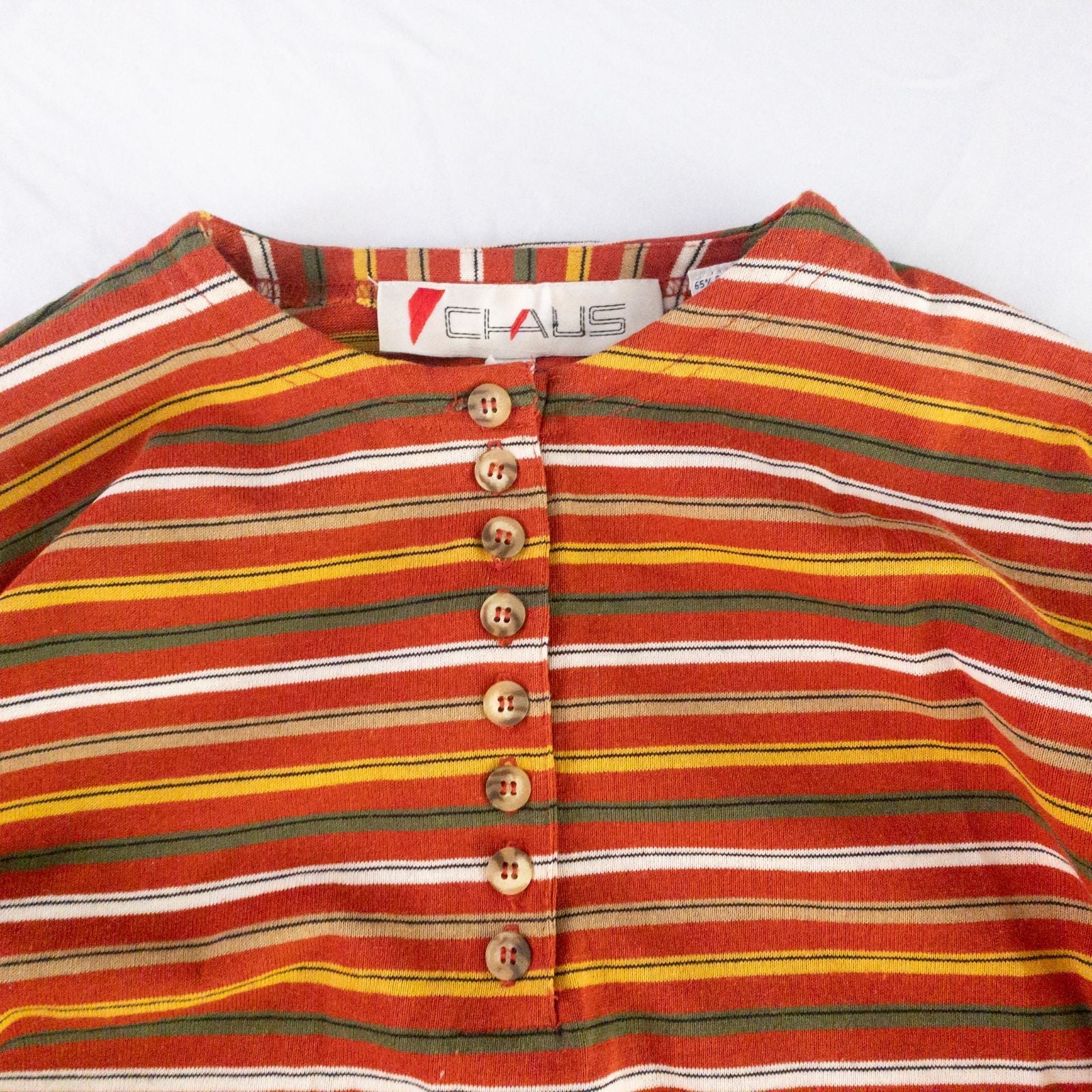 Chaus vintage striped orange and red top with 3/4 length sleeves and button front image 3