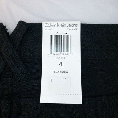 Calvin Klein black linen women's shorts size 4 with button details and front and back pockets displayed on white background image 11