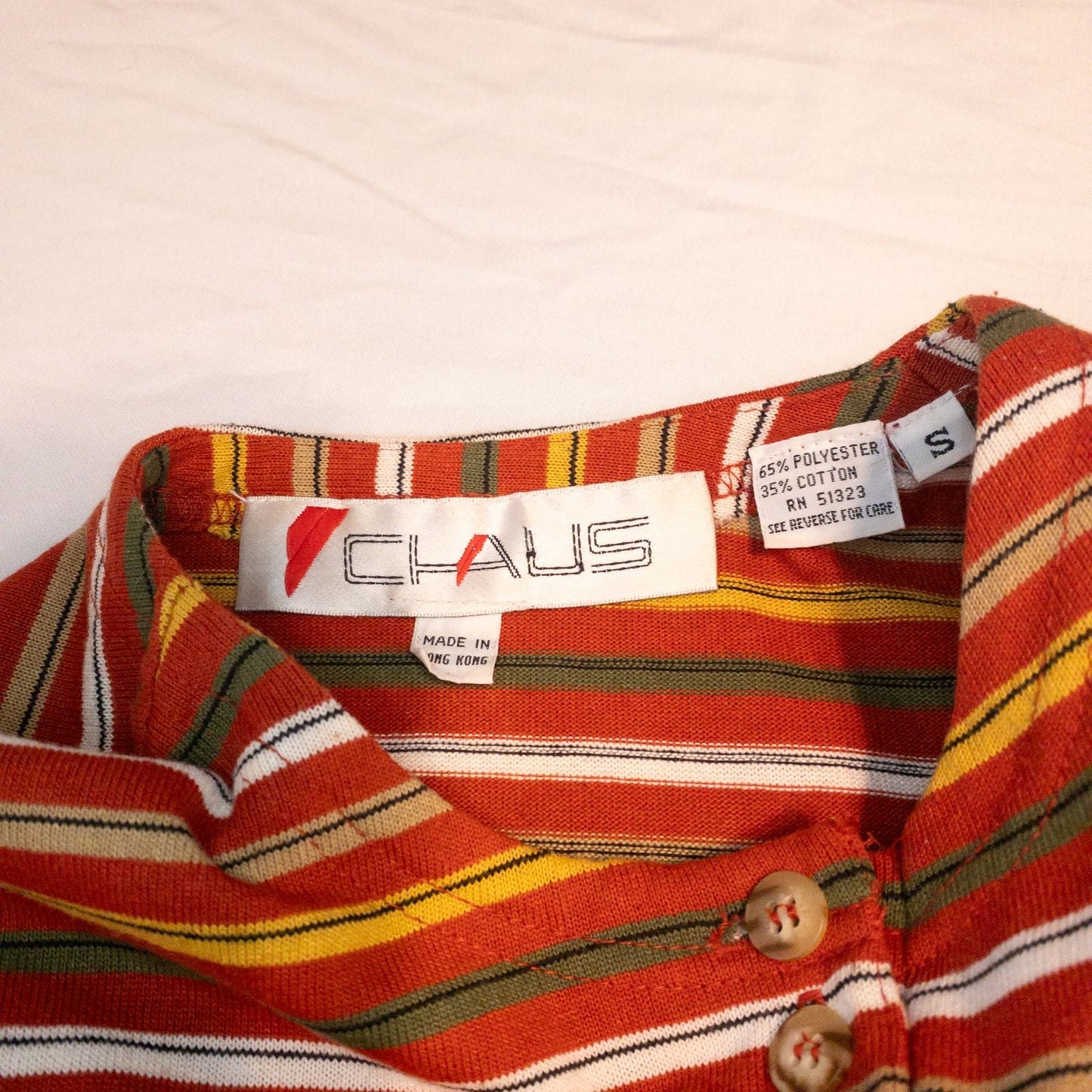 Chaus vintage striped orange and red top with 3/4 length sleeves and button front image 10