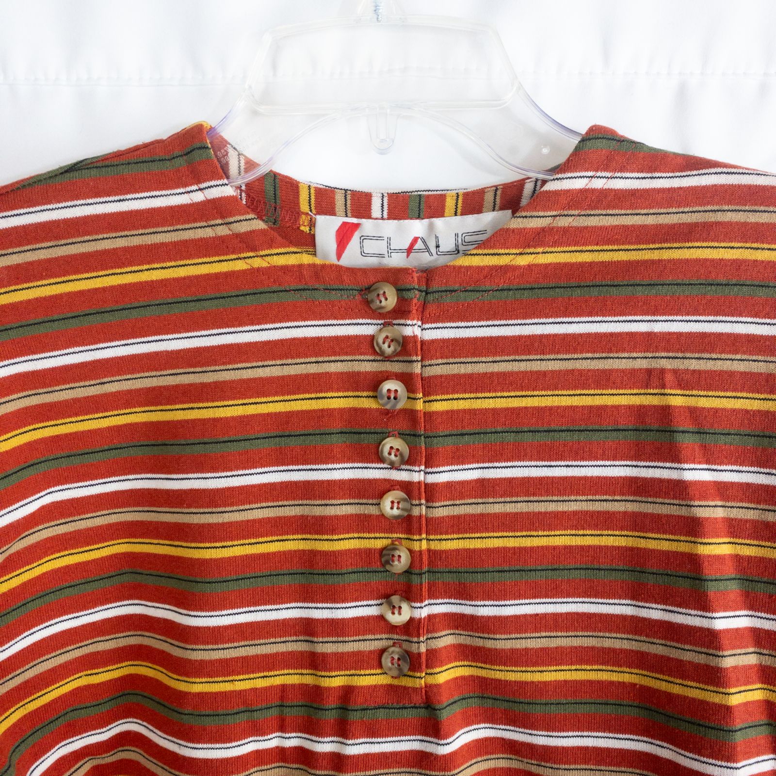 Chaus vintage striped orange and red top with 3/4 length sleeves and button front image 2