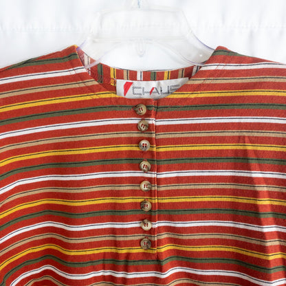 Chaus vintage striped orange and red top with 3/4 length sleeves and button front image 2