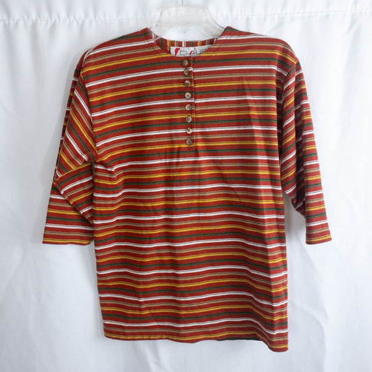 Chaus vintage striped orange and red top with 3/4 length sleeves and button front