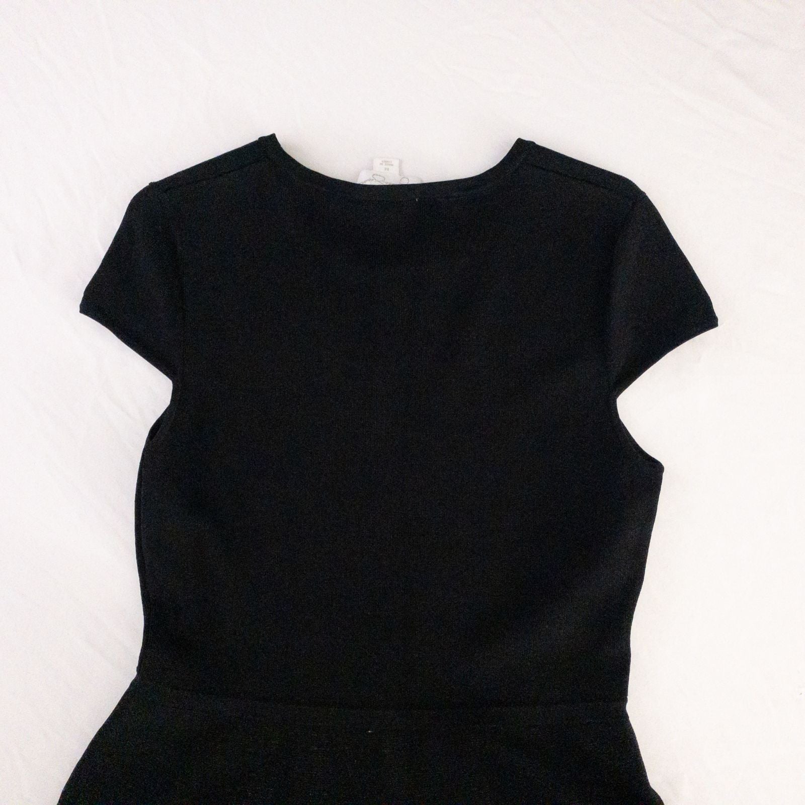 Jessica Simpson black knit fit and flare dress with short sleeves and flared skirt image 9