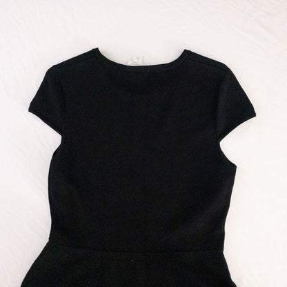 Jessica Simpson black knit fit and flare dress with short sleeves and flared skirt image 9