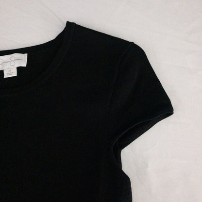 Jessica Simpson black knit fit and flare dress with short sleeves and flared skirt image 5