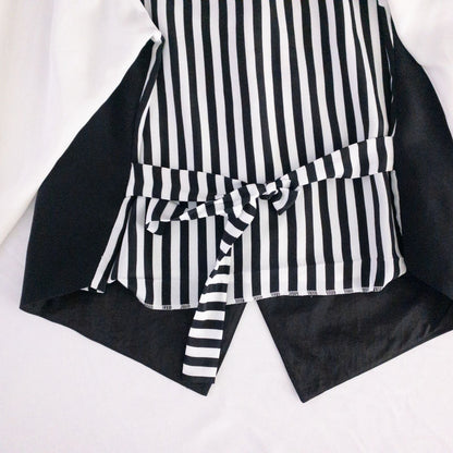 Leslie Fay vintage black and white striped sailor blouse with button front and waist tie image 10