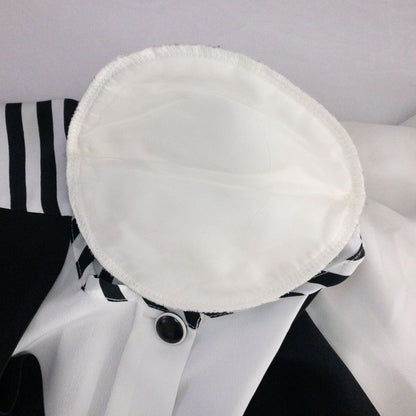 Leslie Fay vintage black and white striped sailor blouse with button front and waist tie image 6