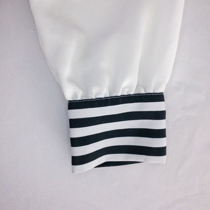 Leslie Fay vintage black and white striped sailor blouse with button front and waist tie image 7
