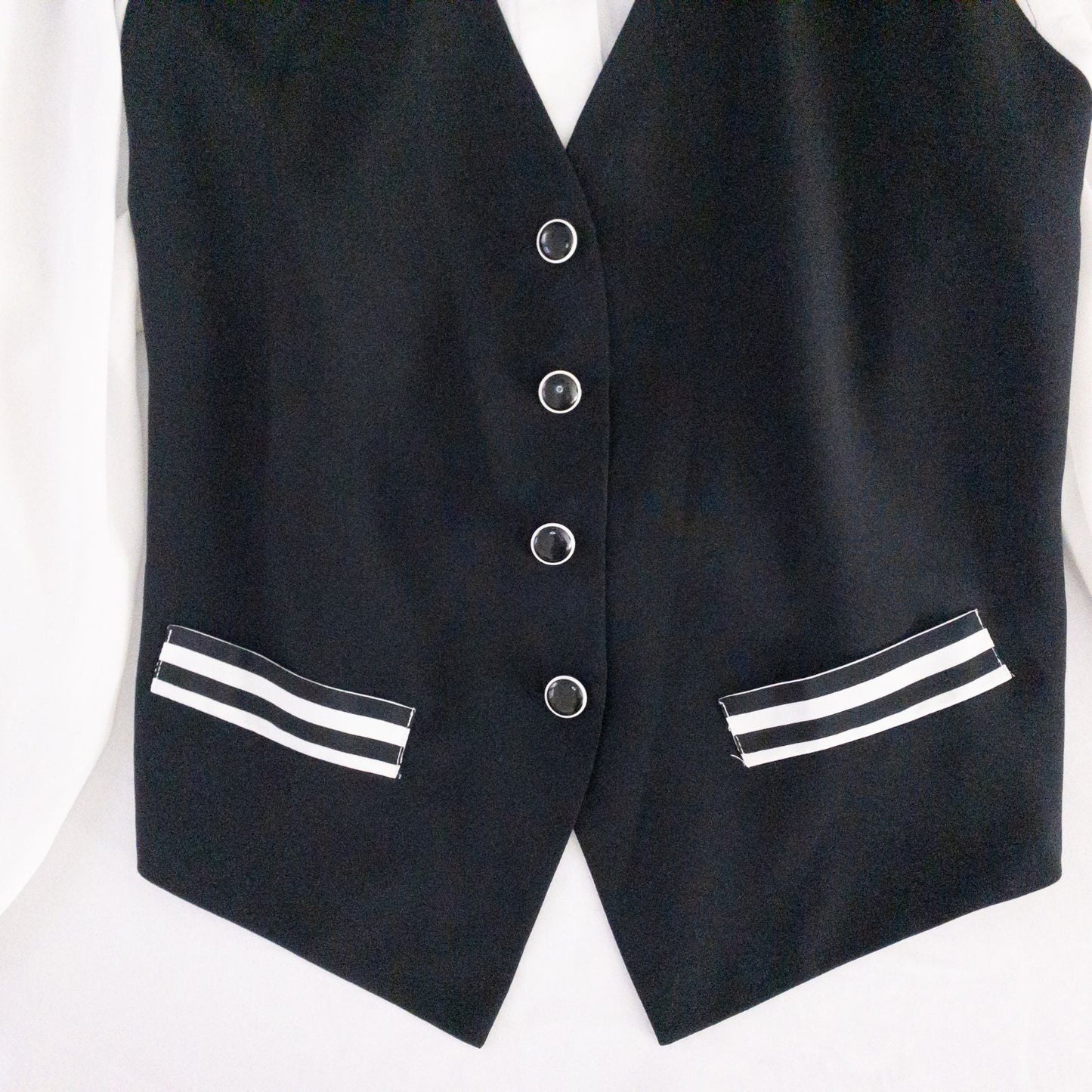 Leslie Fay vintage black and white striped sailor blouse with button front and waist tie image 3