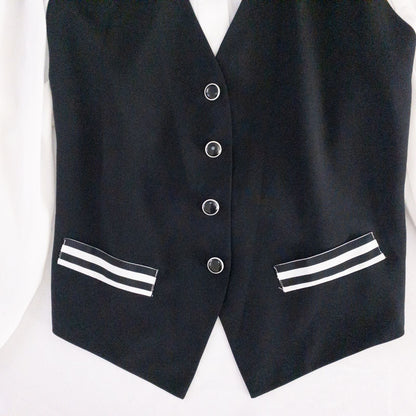 Leslie Fay vintage black and white striped sailor blouse with button front and waist tie image 3