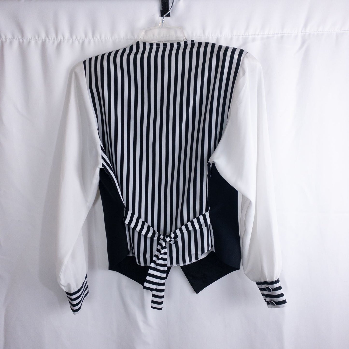 Leslie Fay vintage black and white striped sailor blouse with button front and waist tie image 8