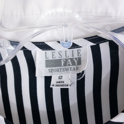Leslie Fay vintage black and white striped sailor blouse with button front and waist tie image 11
