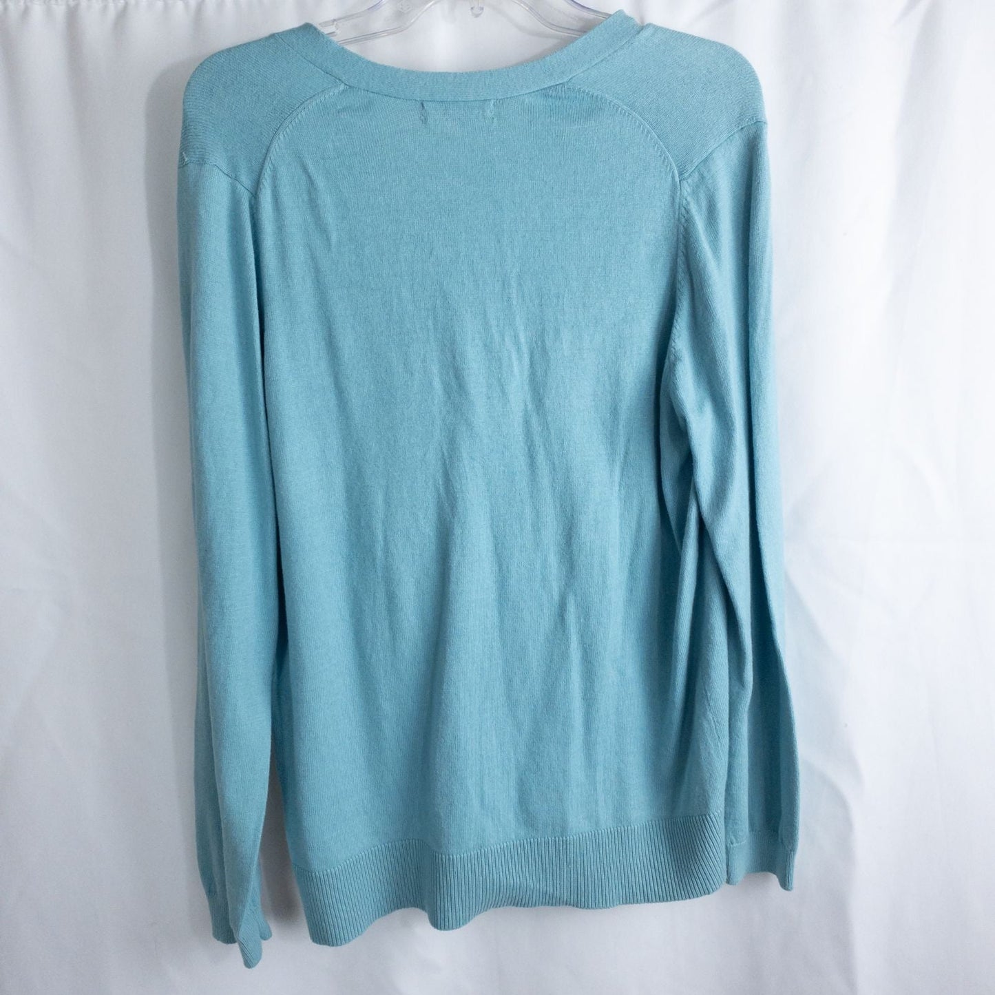 Lands End marine blue cotton cashmere tie cardigan with buttons and bow neck detail for women, size large, new with tags image 7