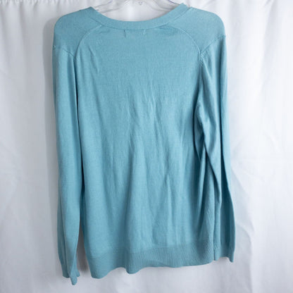 Lands End marine blue cotton cashmere tie cardigan with buttons and bow neck detail for women, size large, new with tags image 7