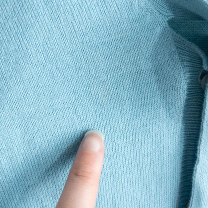Lands End marine blue cotton cashmere tie cardigan with buttons and bow neck detail for women, size large, new with tags image 5