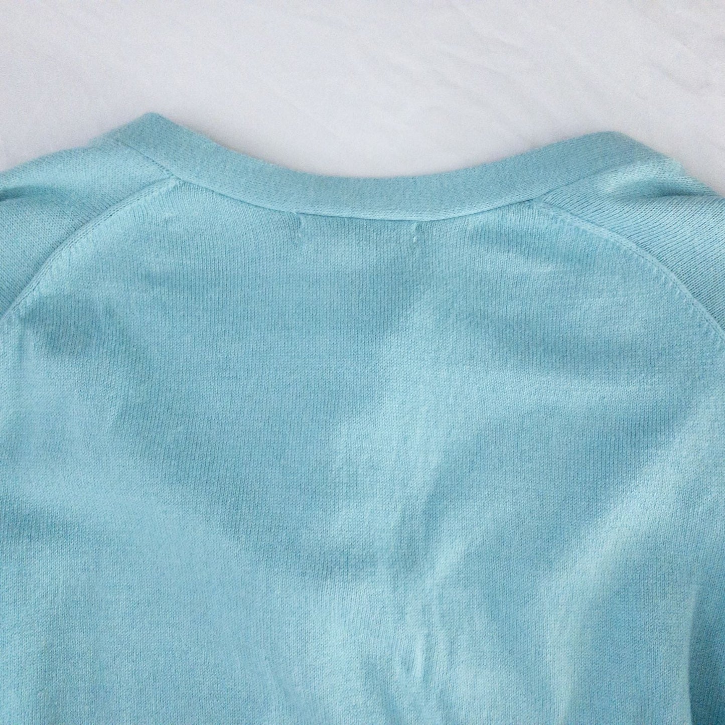 Lands End marine blue cotton cashmere tie cardigan with buttons and bow neck detail for women, size large, new with tags image 8