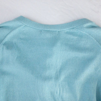 Lands End marine blue cotton cashmere tie cardigan with buttons and bow neck detail for women, size large, new with tags image 8
