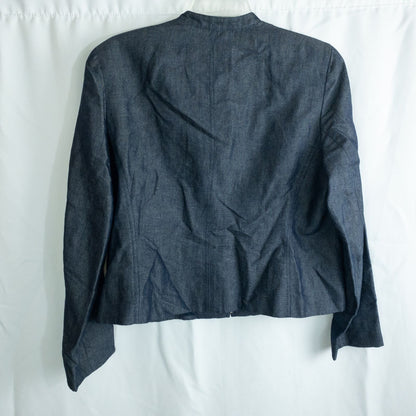 Jones New York vintage blue denim zip jacket women's size 14 with padded shoulders and side pockets image 6