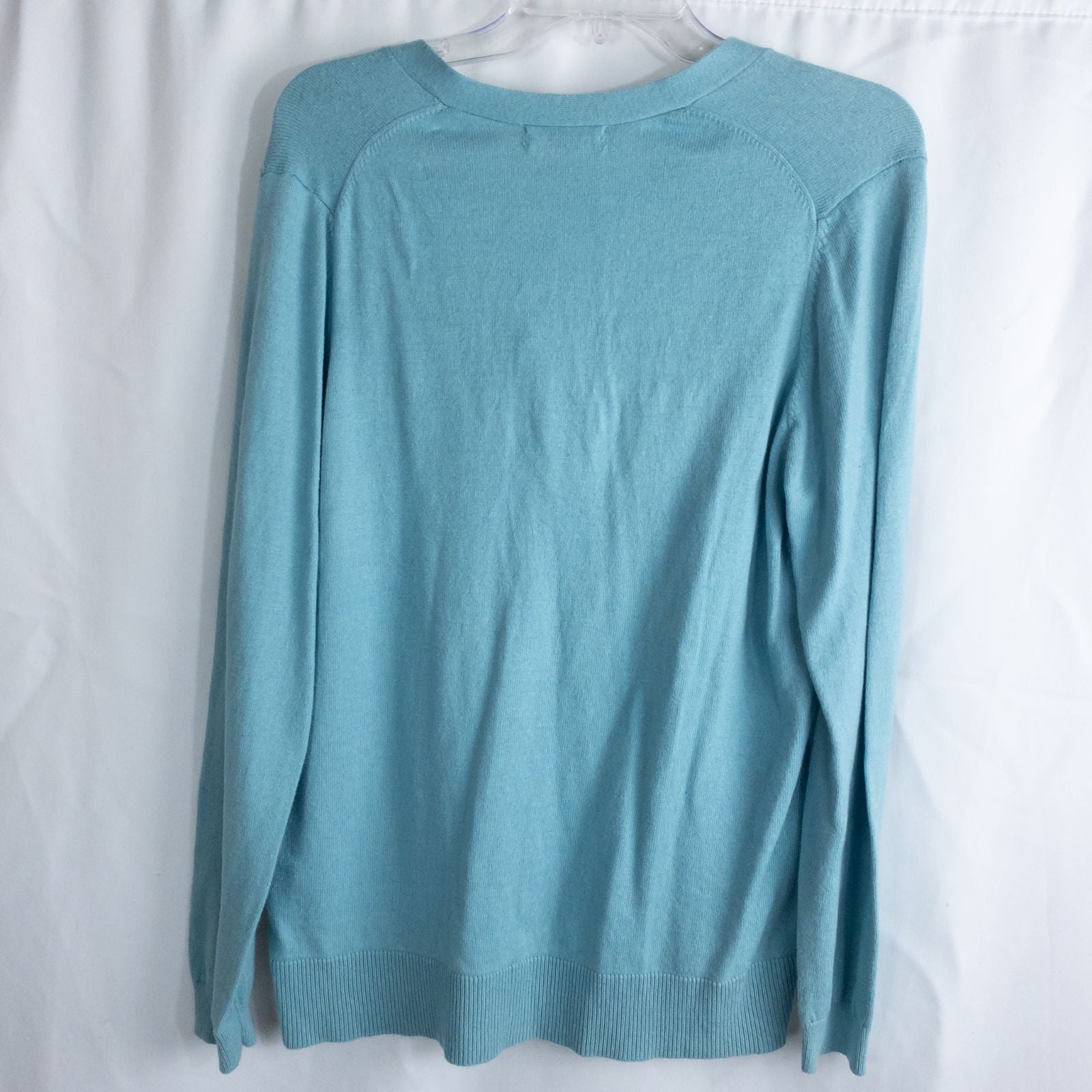 Lands End marine blue cotton cashmere tie cardigan with buttons and bow neck detail for women, size large, new with tags image 6