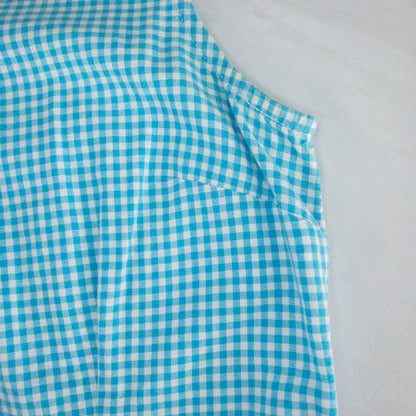 Faded Glory vintage blue and white gingham sleeveless dress with v-neck and back zipper on clear hanger against white background image 3