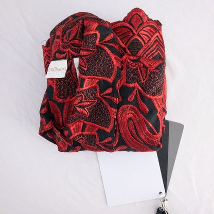 Drapers & Damons black and red embroidered leaf jacket with scalloped hem and button front on hanger image 10