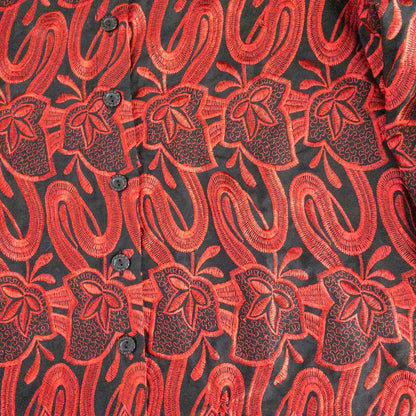 Drapers & Damons black and red embroidered leaf jacket with scalloped hem and button front on hanger image 3