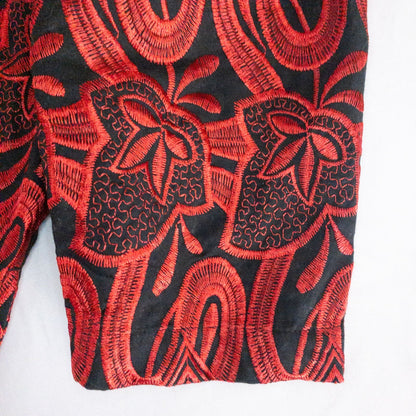 Drapers & Damons black and red embroidered leaf jacket with scalloped hem and button front on hanger image 6