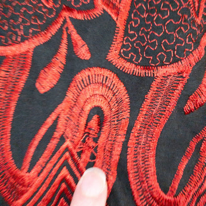 Drapers & Damons black and red embroidered leaf jacket with scalloped hem and button front on hanger image 9