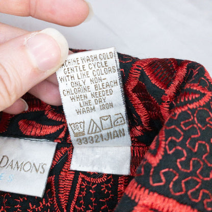 Drapers & Damons black and red embroidered leaf jacket with scalloped hem and button front on hanger image 13