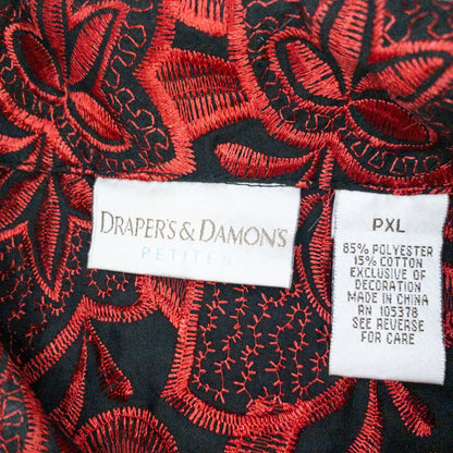 Drapers & Damons black and red embroidered leaf jacket with scalloped hem and button front on hanger image 11